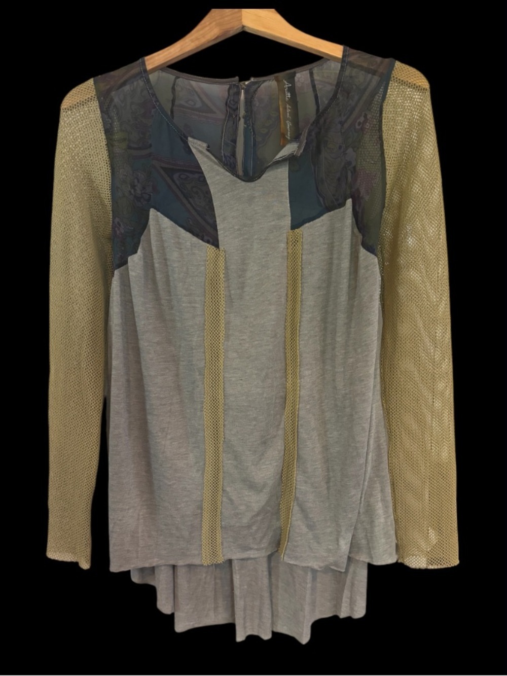 Aratta Silent Journey mixed Media long Sleeve Shirt NWOT